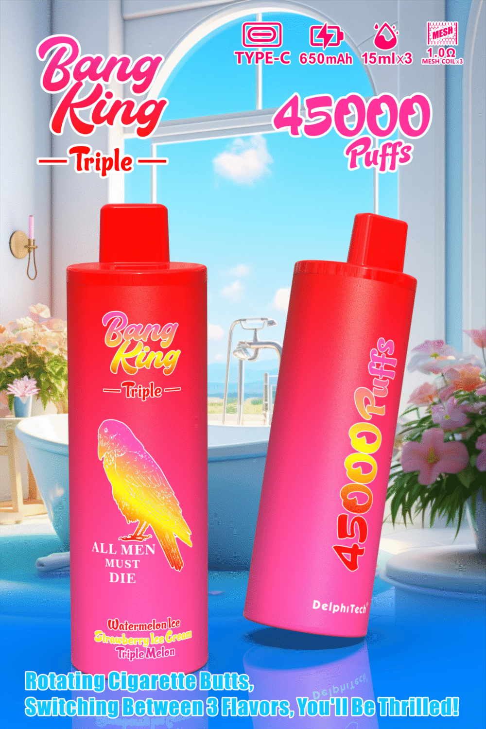 BANG KING Triple 45,000 Puffs Rechargeable Disposable Vape | 650mAh Battery | 15ml×3 E-Liquid | 10 Flavors | Nicotine 0%/2%/3%/5% - Image 10