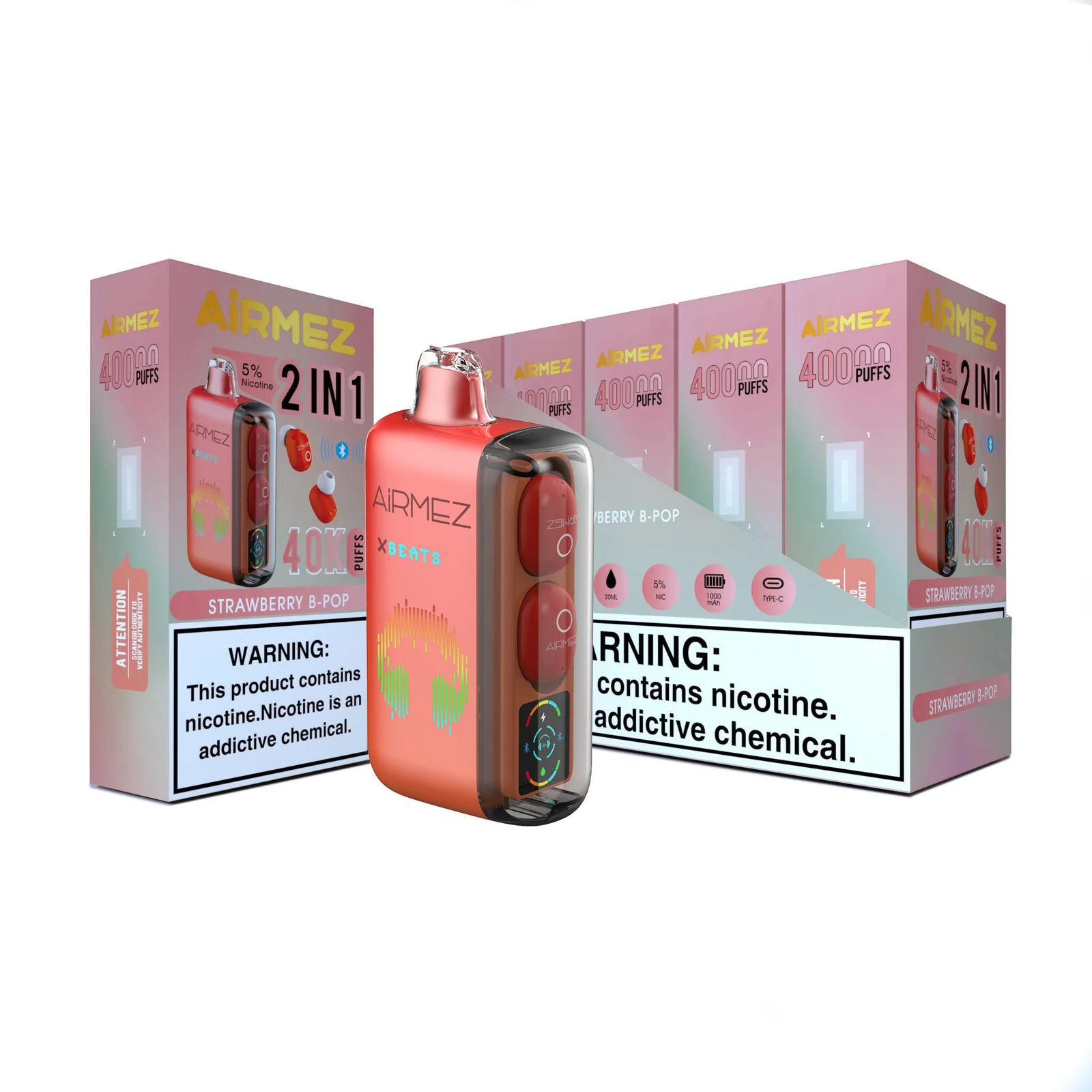 Airmez Xbeats 40000 Puffs Disposable Vape , Built-in TWS Earphone, 5% Nicotine E-Liquid - Image 16