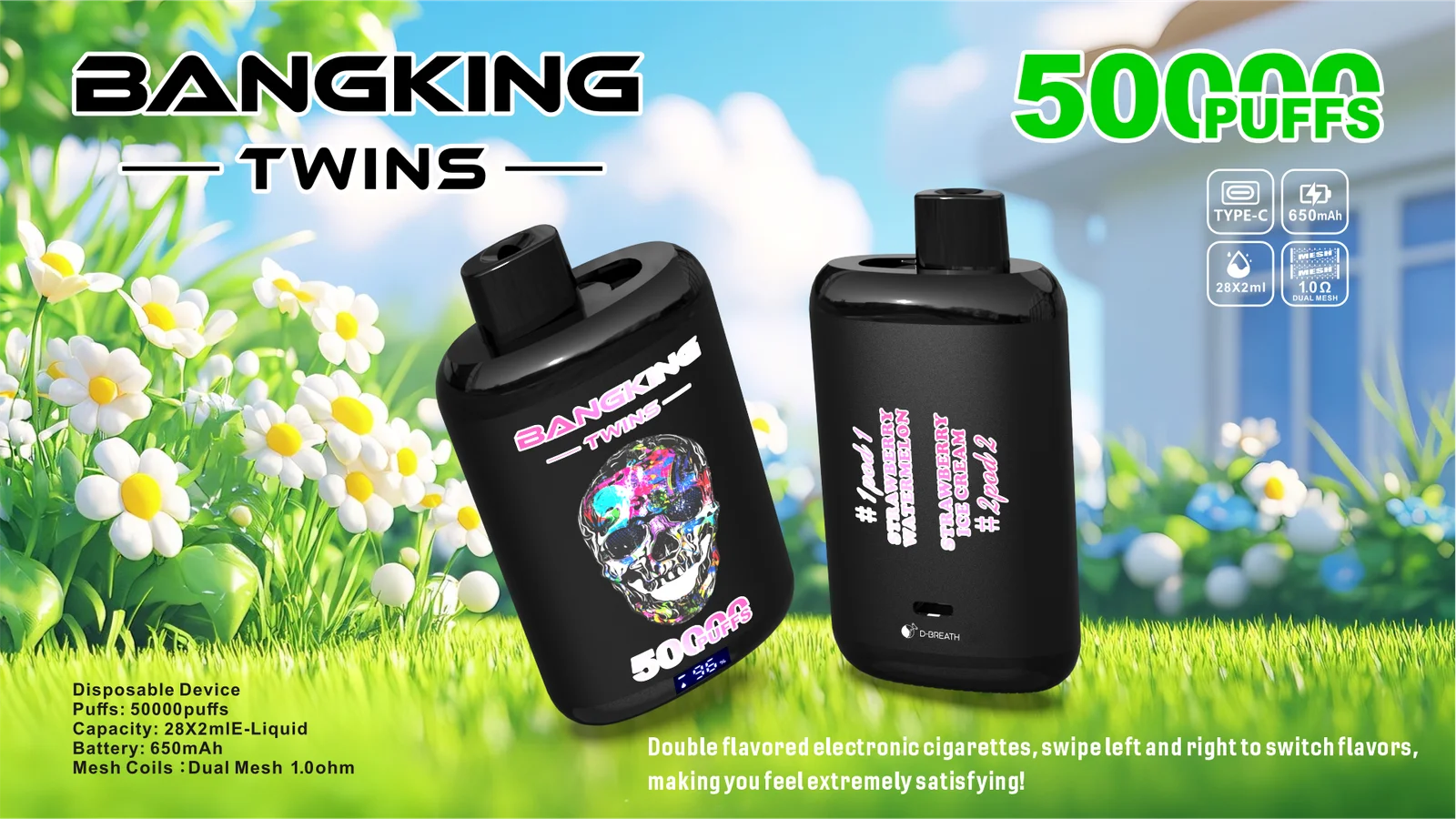 High Quality Bang King Twins 50K DSK054 Wholesale Factory Supply TYPE C Nicotine 0 2 3 5 Percent - Image 2