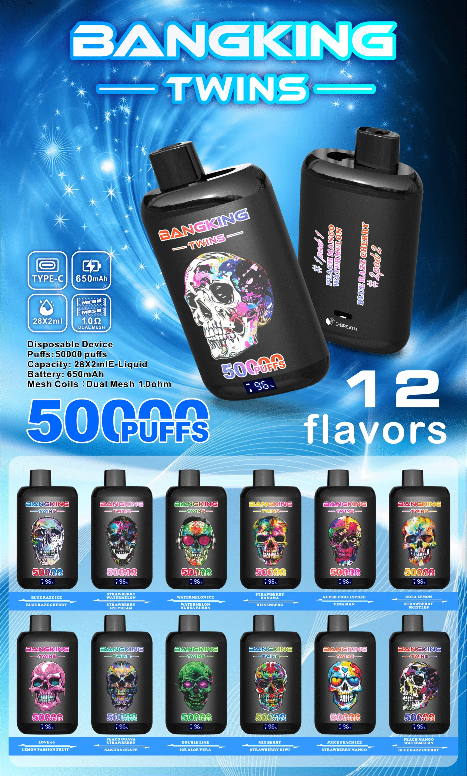 High Quality Bang King Twins 50K DSK054 Wholesale Factory Supply TYPE C Nicotine 0 2 3 5 Percent - Image 4