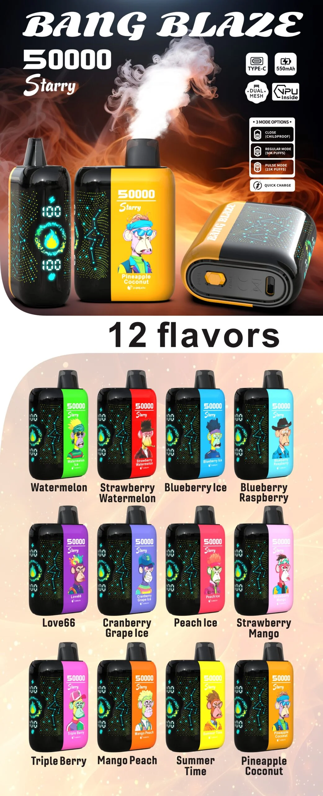 High Quality BANG BLAZE 50000 DSK053 Factory Supply TYPE C Nicotine 0 2 3 5 - Image 3