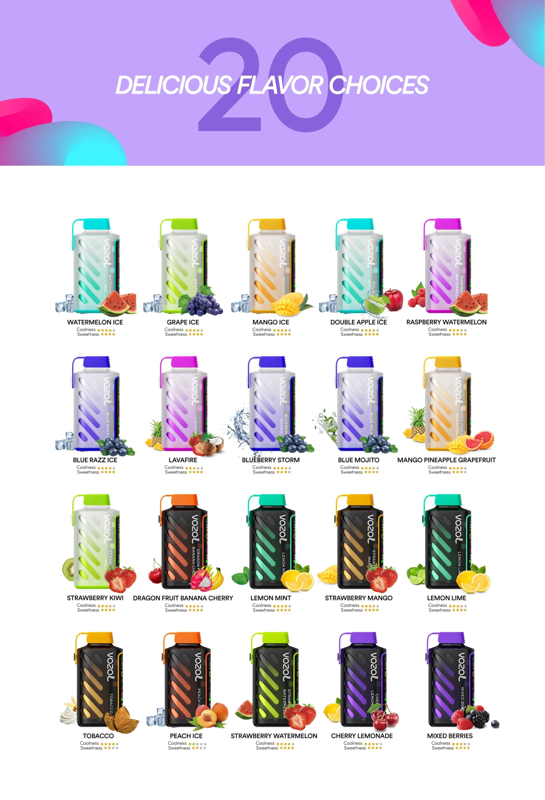 VOZOL Gear Power 20000 Puffs Wholesale Bulk Disposable Vape 5% Nicotine 13 Premium Flavors for Retailers - Image 5