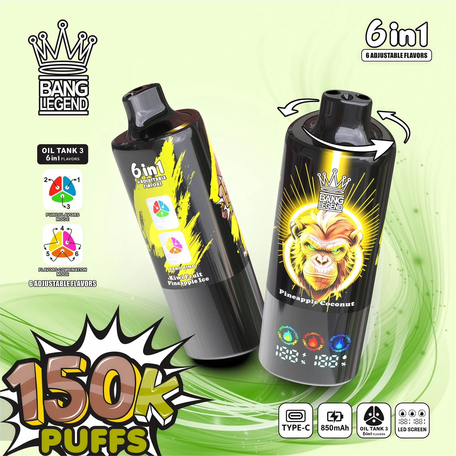 High Quality BANG LEGEND 150K DSK064 Disposable Vape with 850mAh Battery Type-C Recharge and Multiple Nicotine Options 0% 2% 3% 5%