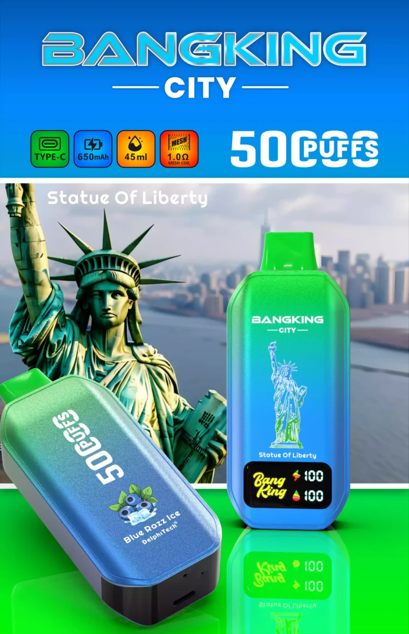 Bang King 50000 Puffs CITY BK5 CT Rechargeable Vape 650mAh Battery 36ml E-liquid 1.09ohm Mesh Coil Type-C Charging 12 Flavors Nicotine Options 0% 2% 3% 5% Disposable Vape - Image 2