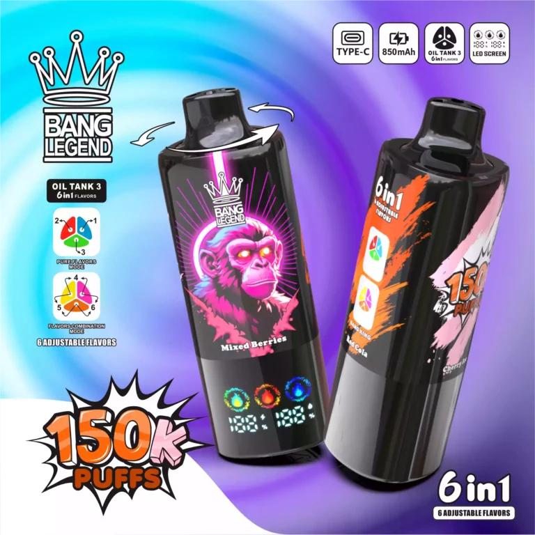High Quality BANG LEGEND 150K DSK064 Disposable Vape with 850mAh Battery Type-C Recharge and Multiple Nicotine Options 0% 2% 3% 5% - Image 5