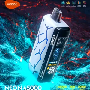 High Quality Vozol NEON 45k Dual Mesh Coils 50mg Rechargeable with LED Display and Draw Activated Design Nicotine 5% 2%