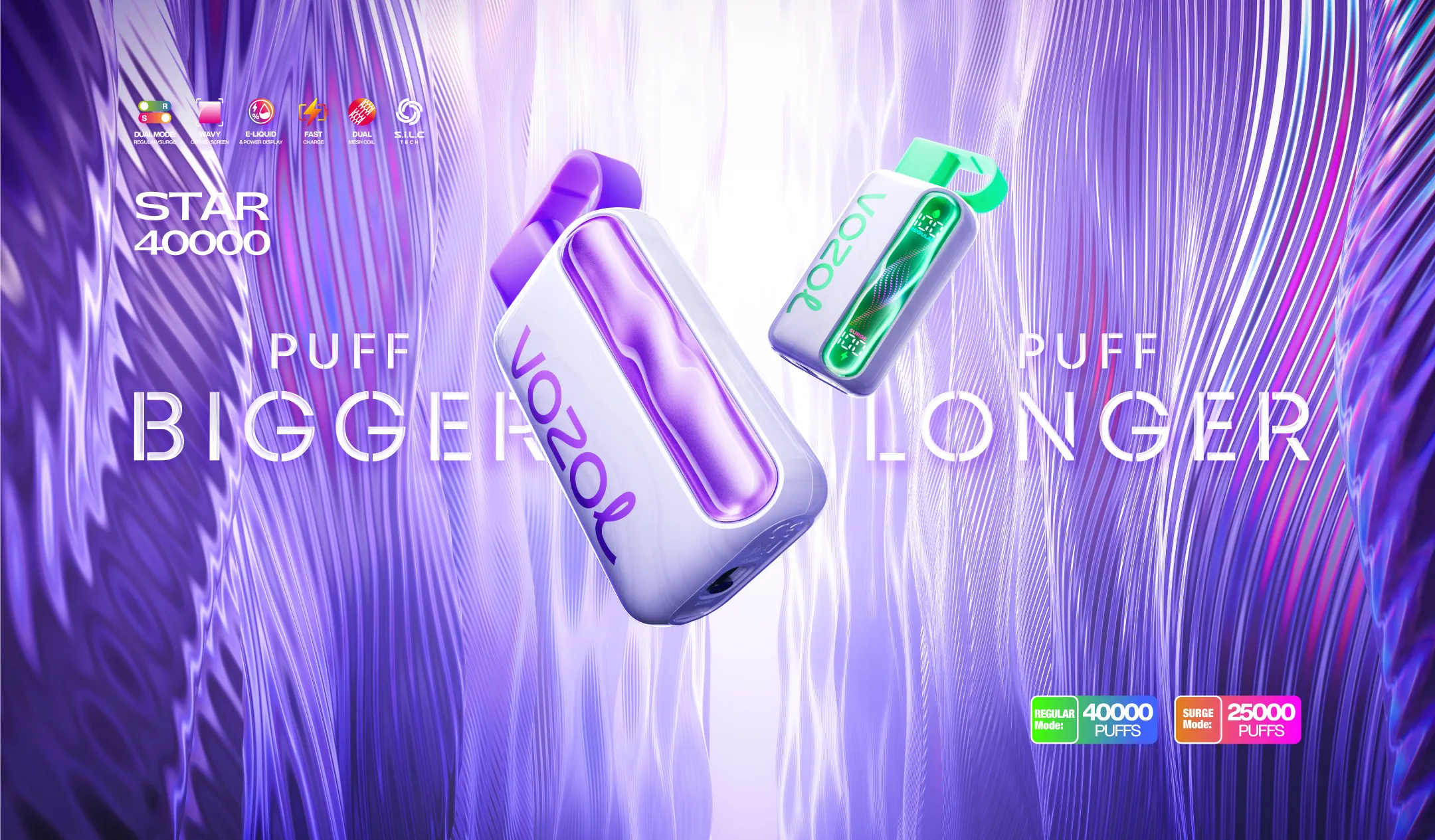 High Quality VOZOL STAR 40000 Puffs Rechargeable Vape Type C Dual Mesh Coil 2 5 Percent Nicotine LED Display - Image 3
