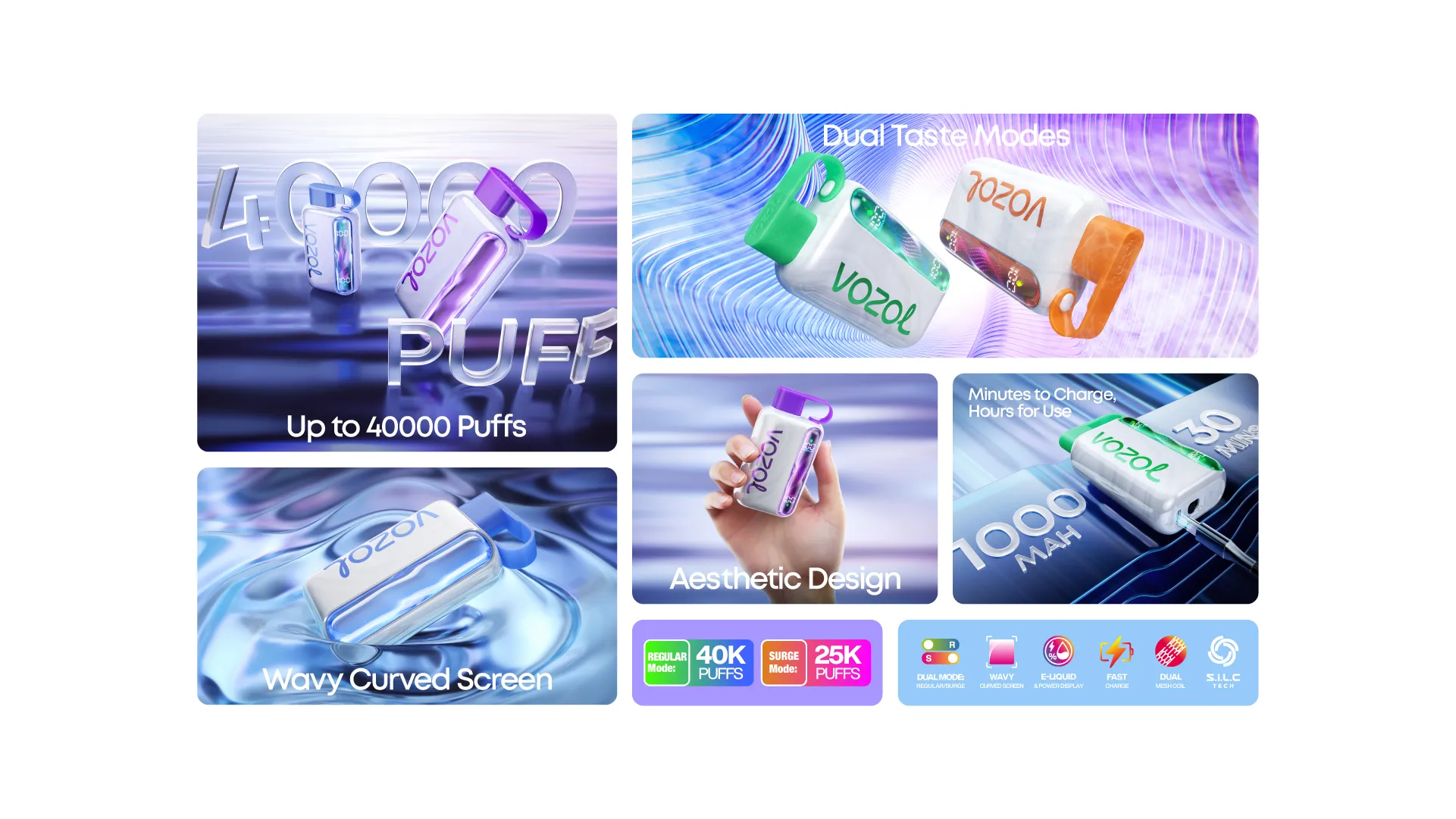 High Quality VOZOL STAR 40000 Puffs Rechargeable Vape Type C Dual Mesh Coil 2 5 Percent Nicotine LED Display - Image 6