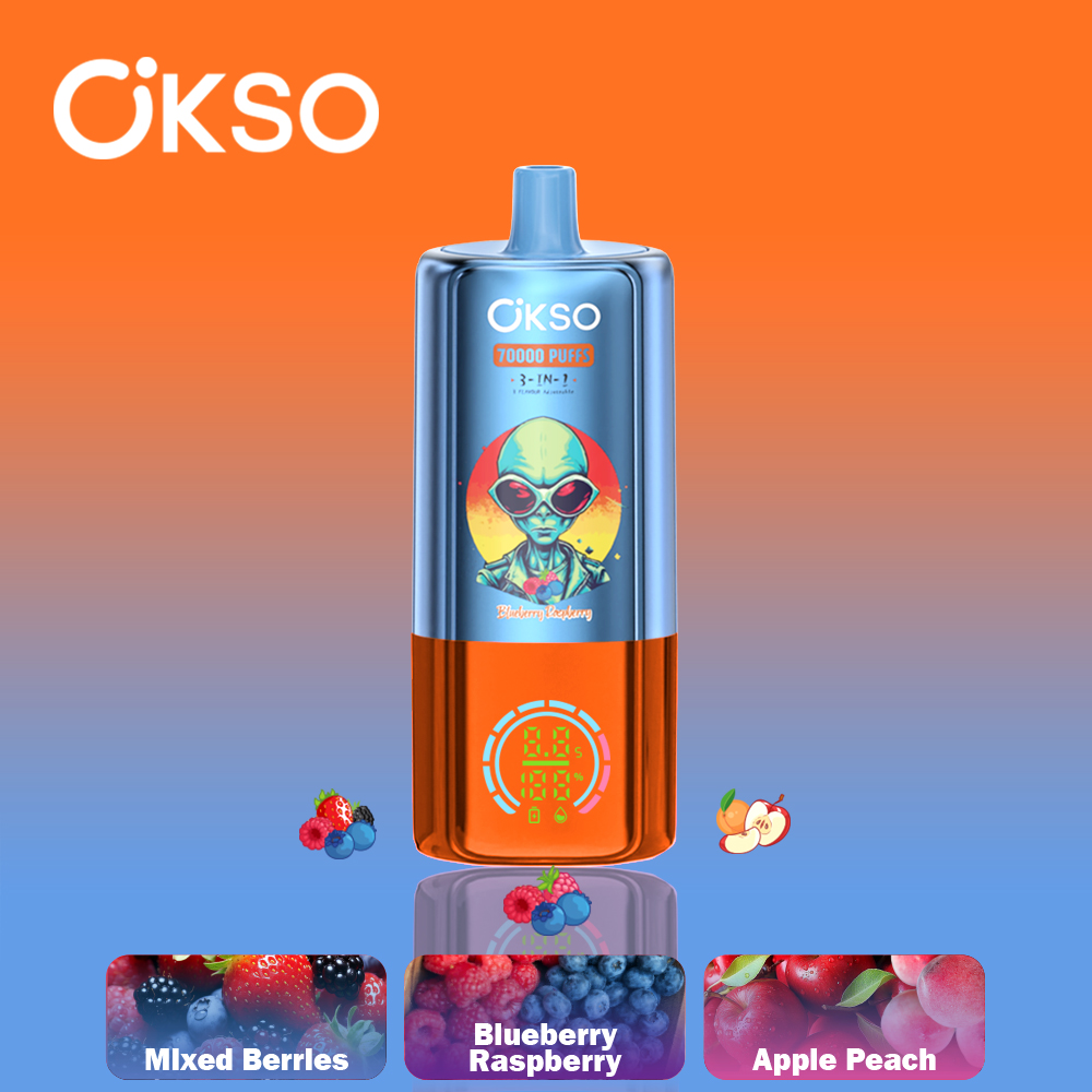 OKSO 3 in 1 70000 Puffs , Alien Styling, Triple Mesh Coils, 650mAh Rechargeable Battery, 0%/2%/3%/5% Nicotine Options - Image 3
