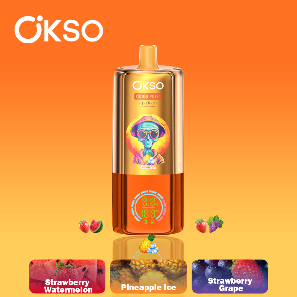 OKSO 3 in 1 70000 Puffs , Alien Styling, Triple Mesh Coils, 650mAh Rechargeable Battery, 0%/2%/3%/5% Nicotine Options - Image 4