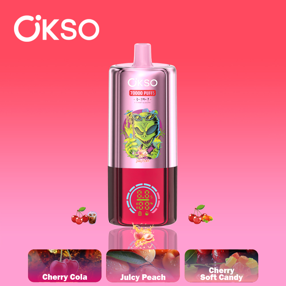 OKSO 3 in 1 70000 Puffs , Alien Styling, Triple Mesh Coils, 650mAh Rechargeable Battery, 0%/2%/3%/5% Nicotine Options - Image 6
