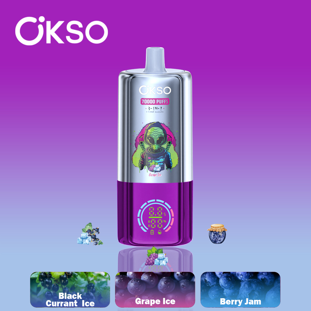 OKSO 3 in 1 70000 Puffs , Alien Styling, Triple Mesh Coils, 650mAh Rechargeable Battery, 0%/2%/3%/5% Nicotine Options - Image 8