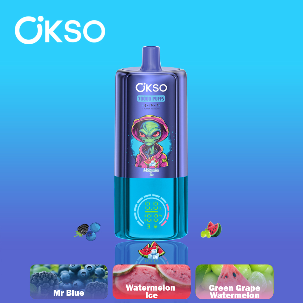 OKSO 3 in 1 70000 Puffs , Alien Styling, Triple Mesh Coils, 650mAh Rechargeable Battery, 0%/2%/3%/5% Nicotine Options - Image 9