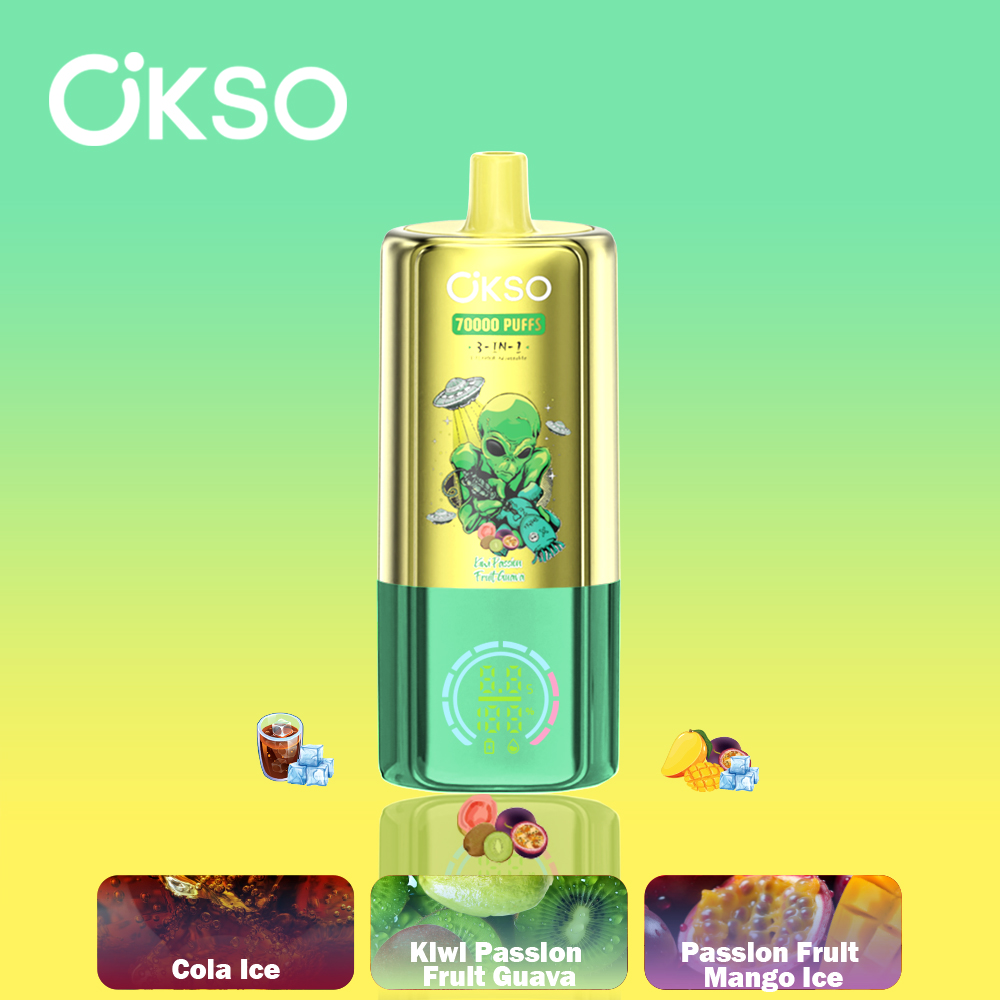 OKSO 3 in 1 70000 Puffs , Alien Styling, Triple Mesh Coils, 650mAh Rechargeable Battery, 0%/2%/3%/5% Nicotine Options - Image 10