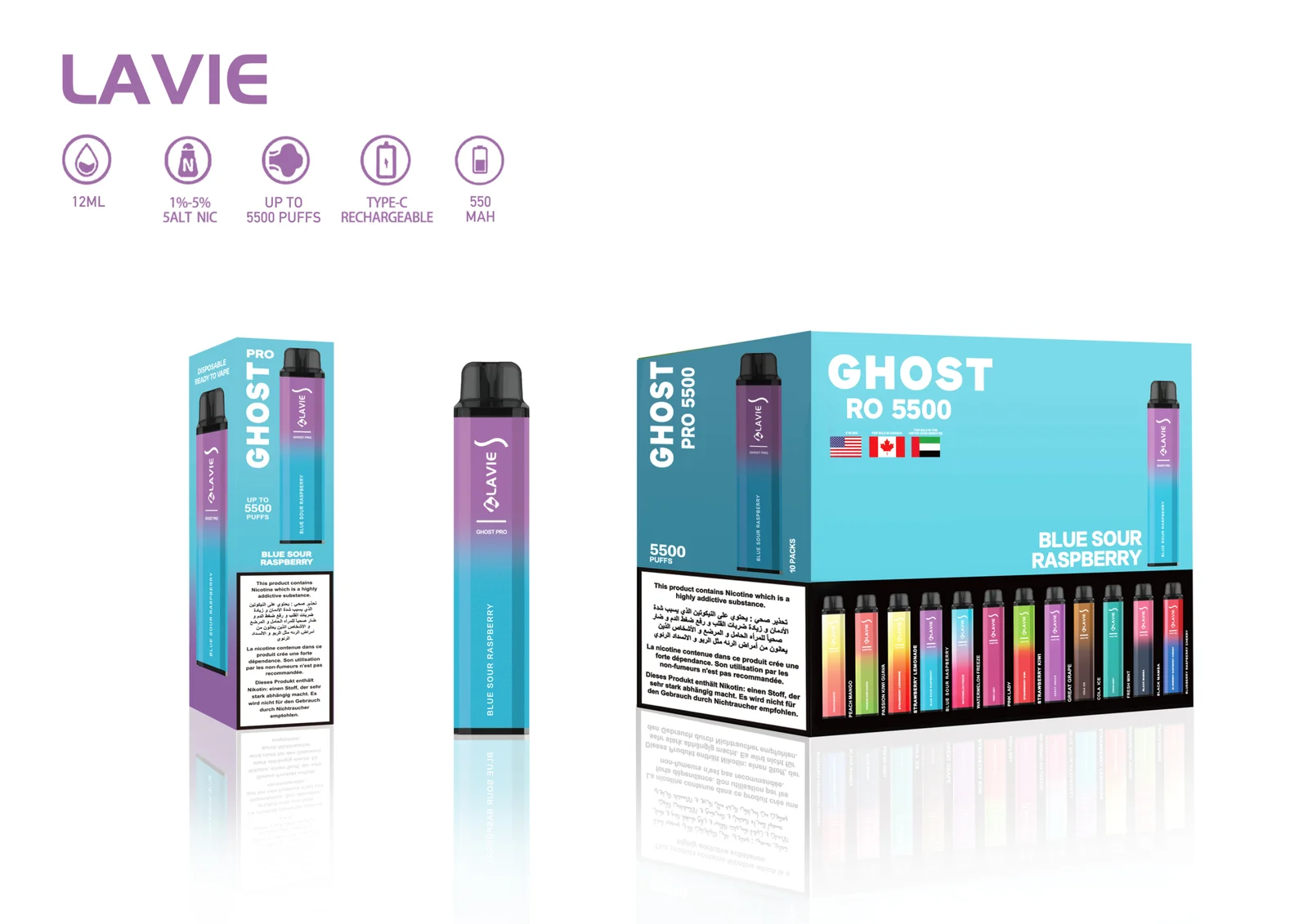 LAVIE Ghost Pro 5500 Puffs Disposable Vape, Trendy Compact Square Shape,Eliquid 12ml - Image 7