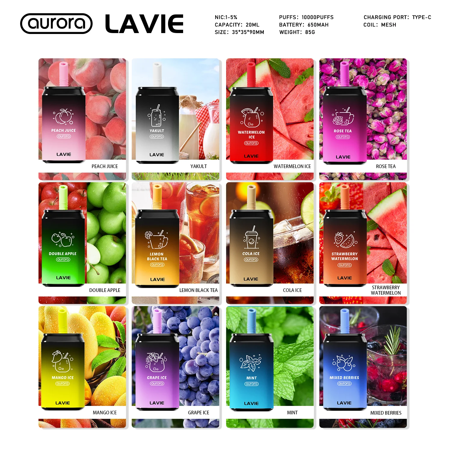 Lavie Aurora 11000 Puffs Replaceable Pod Vape, Unique Drink Can Bottle Shape, Multiple Flavors Available - Image 10
