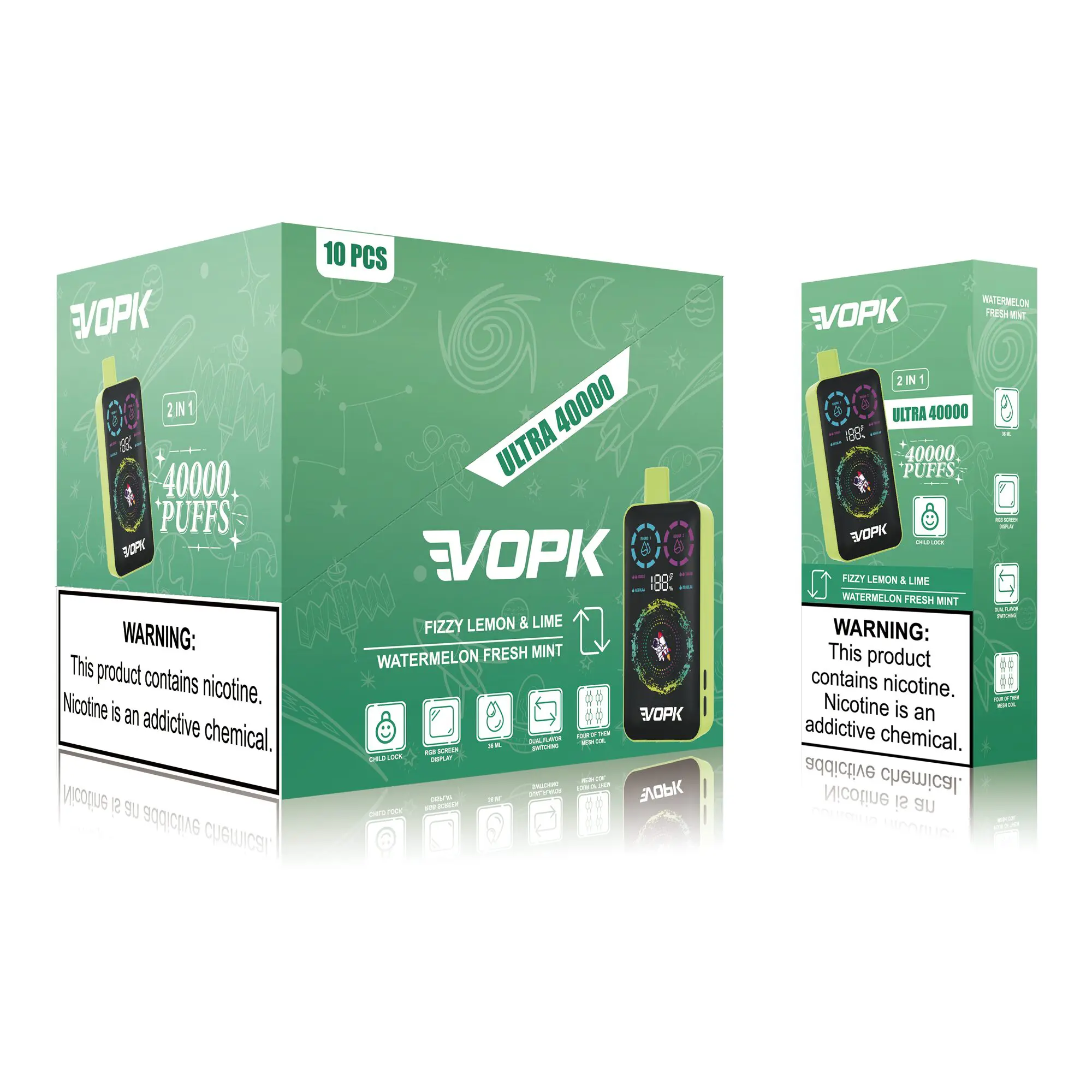 VOPK ULTRA 40000 Puffs Dual-Flavour RGB Screen Disposable Vape delivers long-lasting, customisable vaping for users prioritising outstanding endurance. - Image 5