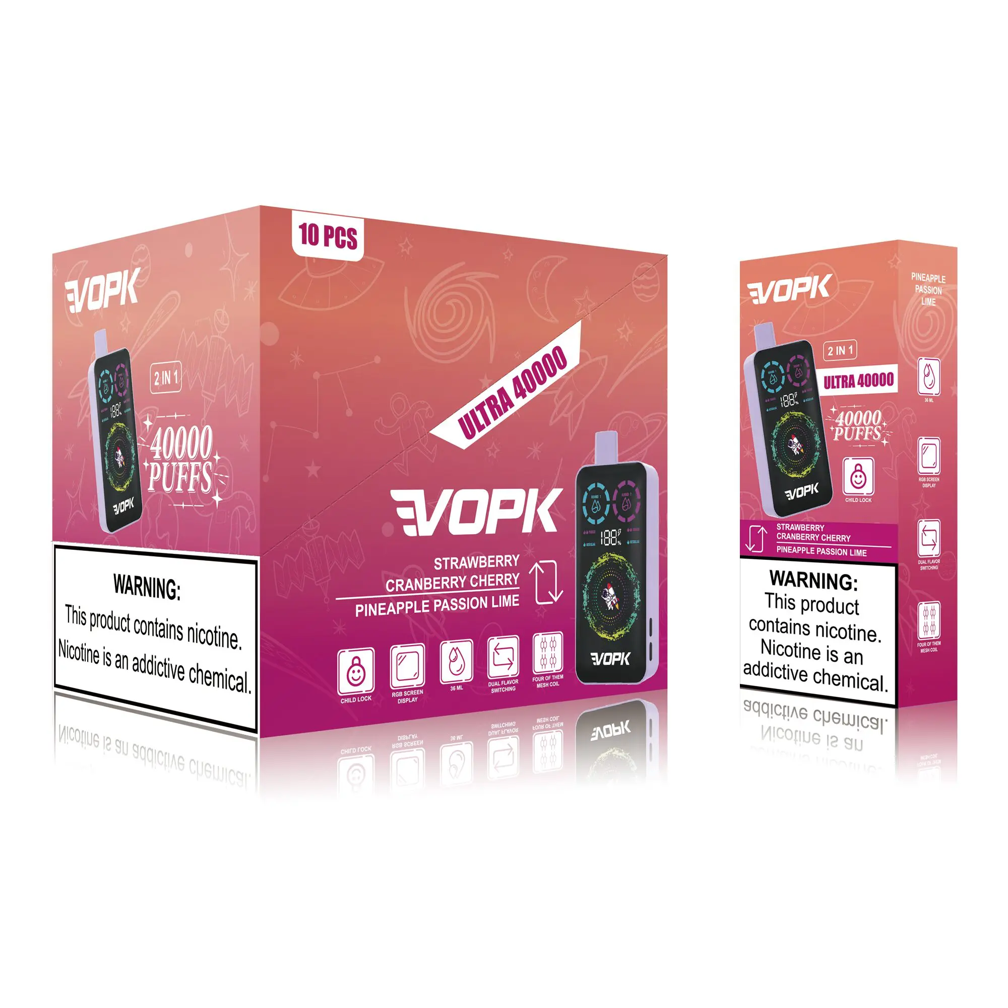 VOPK ULTRA 40000 Puffs Dual-Flavour RGB Screen Disposable Vape delivers long-lasting, customisable vaping for users prioritising outstanding endurance. - Image 3