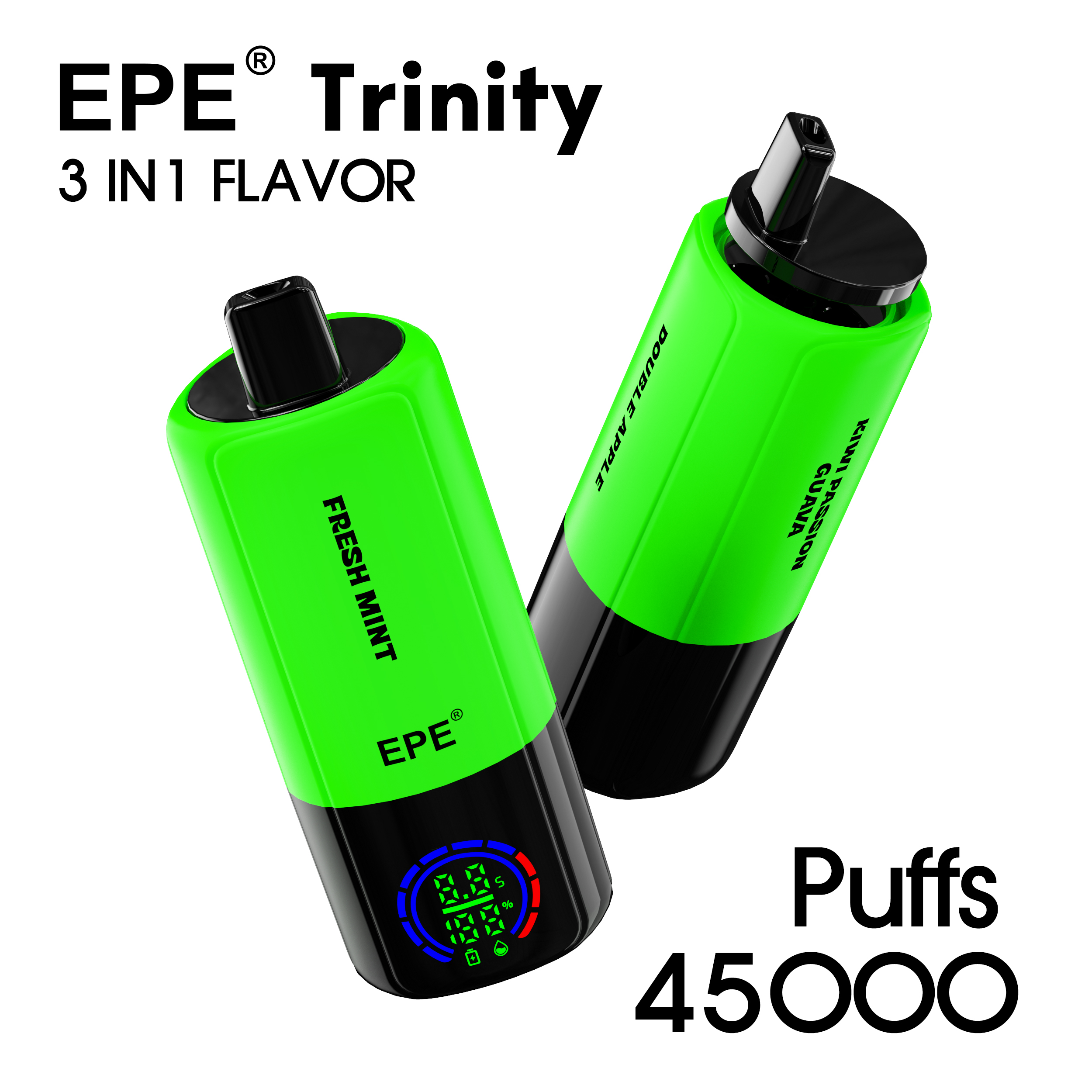 EPE Trinity 45000 Puffs 3 in 1 Disposable Vape , Triple Flavors, Real-time E-liquid & Battery Suction Seconds Digital Display - Image 5