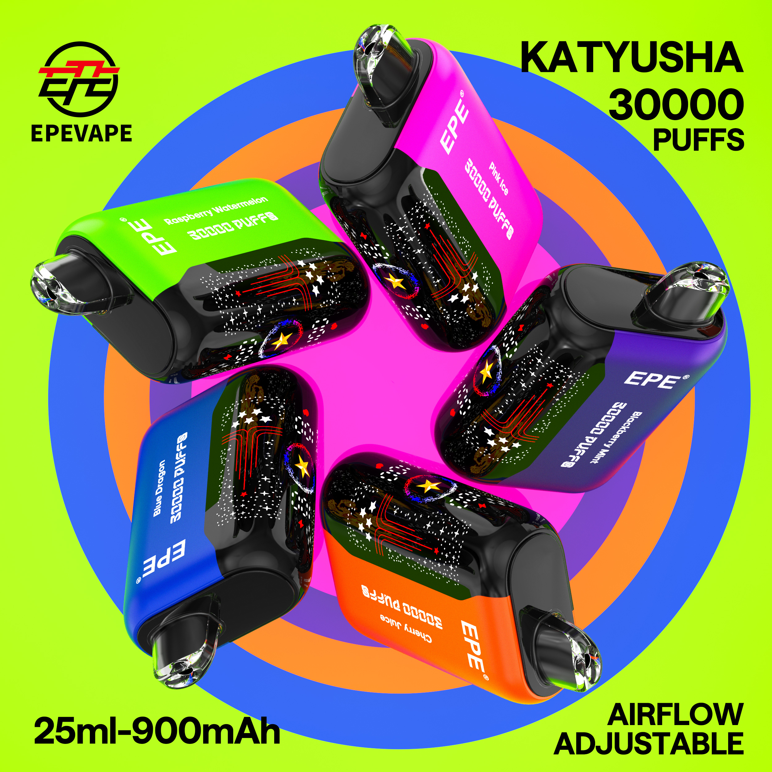 EPE S100 KATYUSHA 30000 Puffs Disposable , Rechargeable, LED Screen Display, Adjustable Airflow,Nicotine 3% - Image 7
