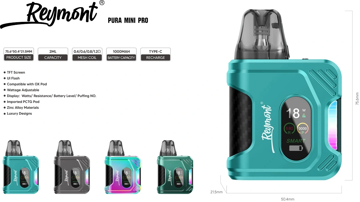 Reymont Pura Mini Pro Kit – TFT Display, Adjustable Wattage, Airflow Control & Refillable Pod System - Image 7