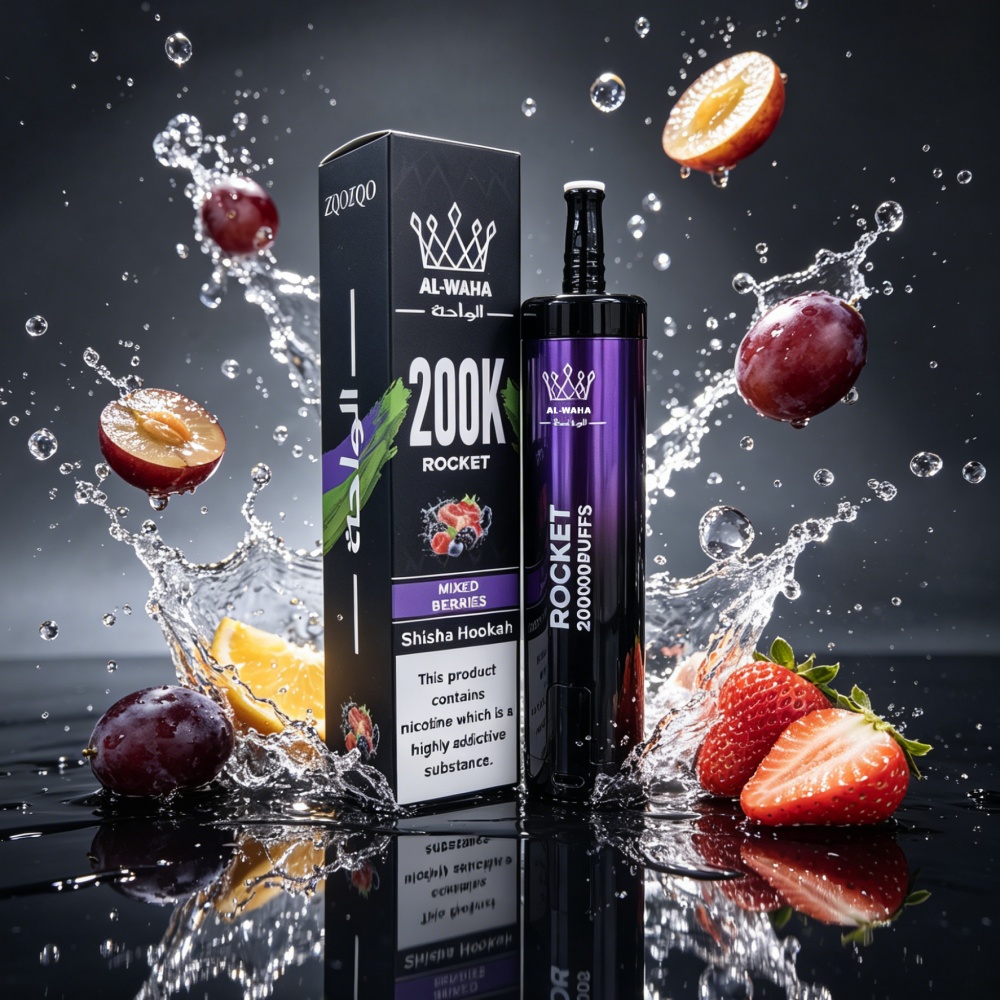 AL-WAHA Rocket 200000 Puffs Disposable Vape – LED Display, Mesh Coil & 20 Flavors , 30ml E-Liquid Capacity - Image 4