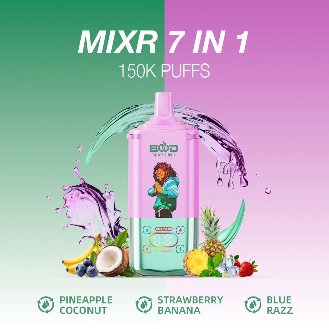 BOOD MIXR 150000 Puffs 7in1 , Digital Screen ,7 Adjustable Flavors , 3 Power Setting , Rechargeable Disposable Vape - Image 4