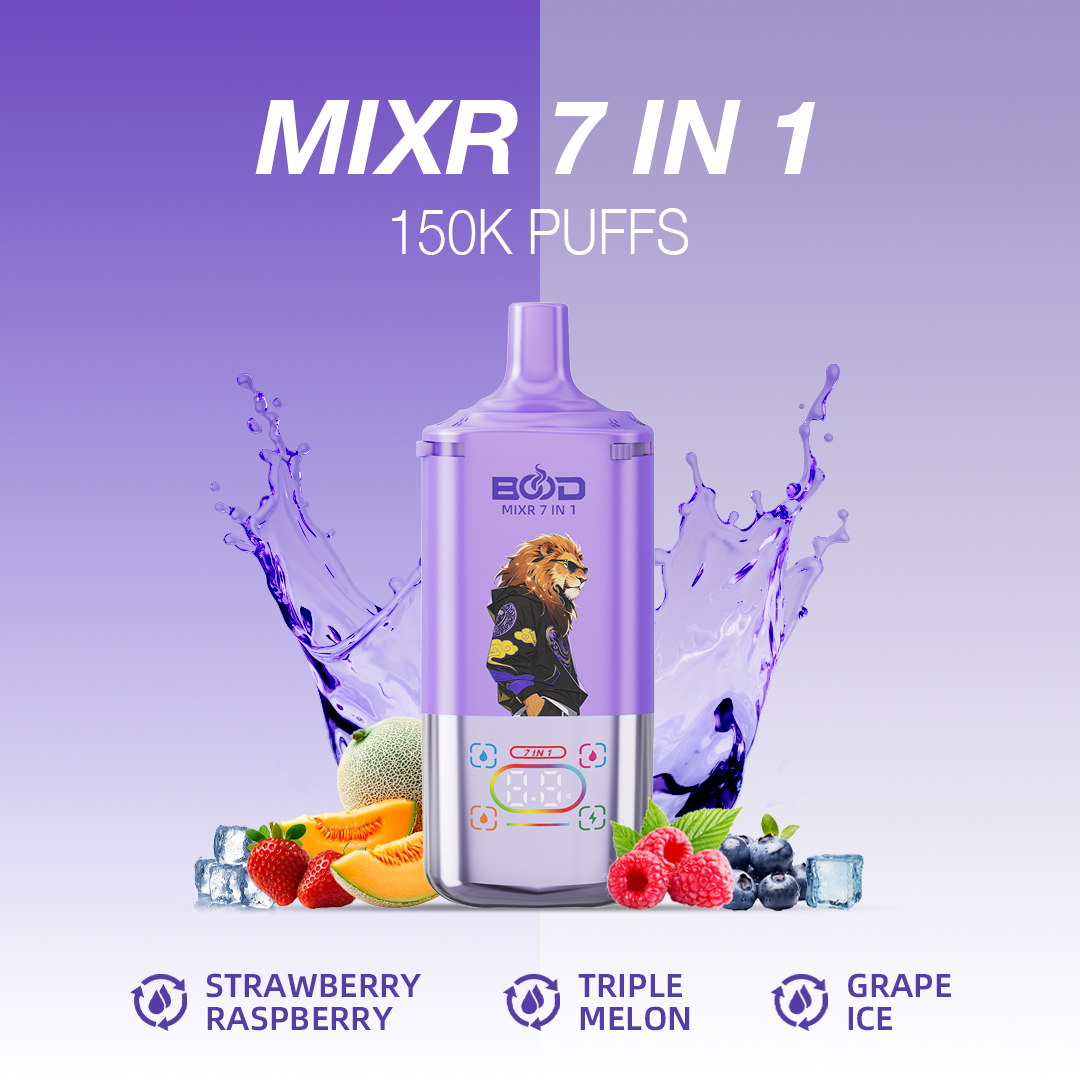 BOOD MIXR 150000 Puffs 7in1 , Digital Screen ,7 Adjustable Flavors , 3 Power Setting , Rechargeable Disposable Vape - Image 6