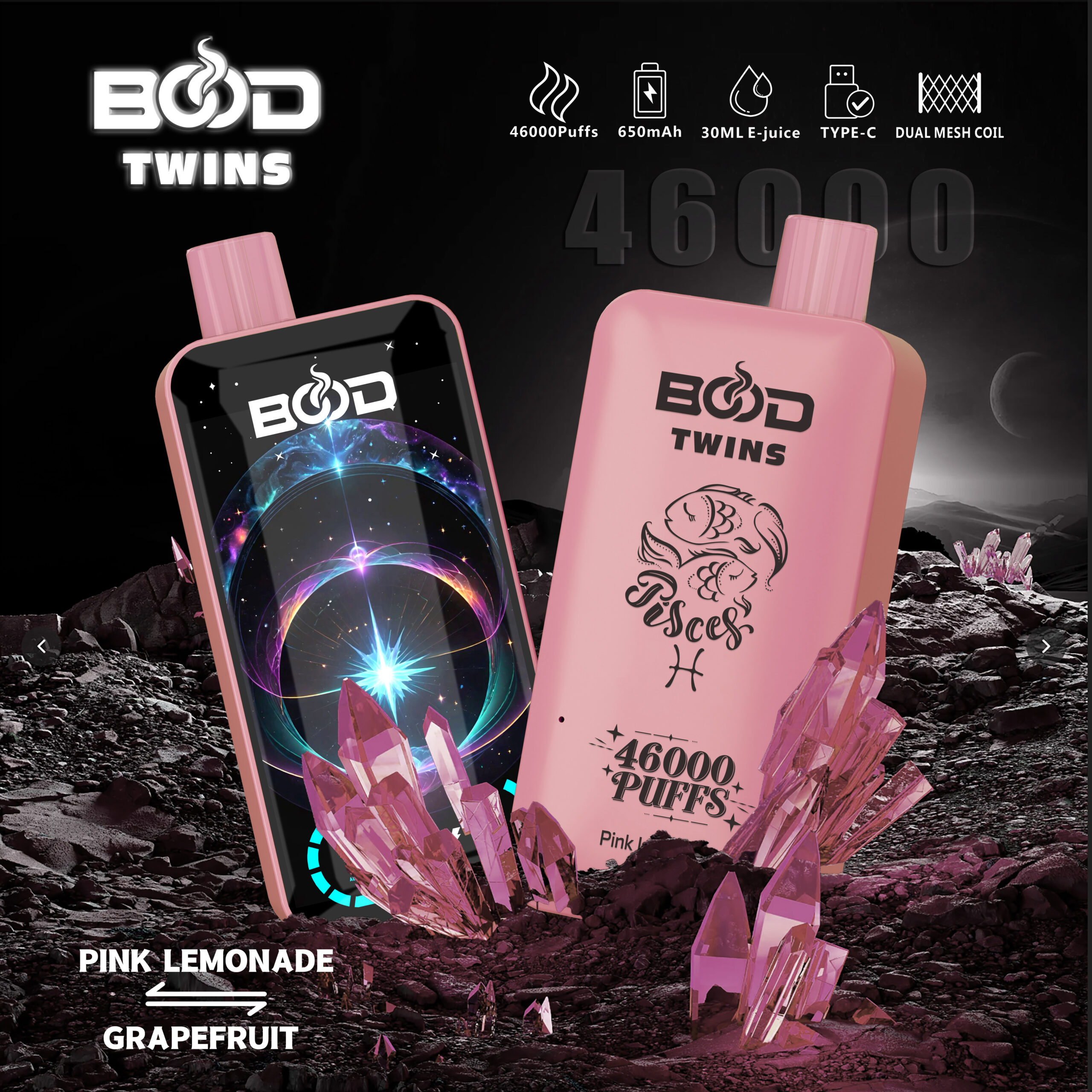 Bood Twins 46000 Puffs 2-in-1 Dual Flavors Rechargeable Vape with Digital Display,E-liquid Capacity 30ml - Image 9