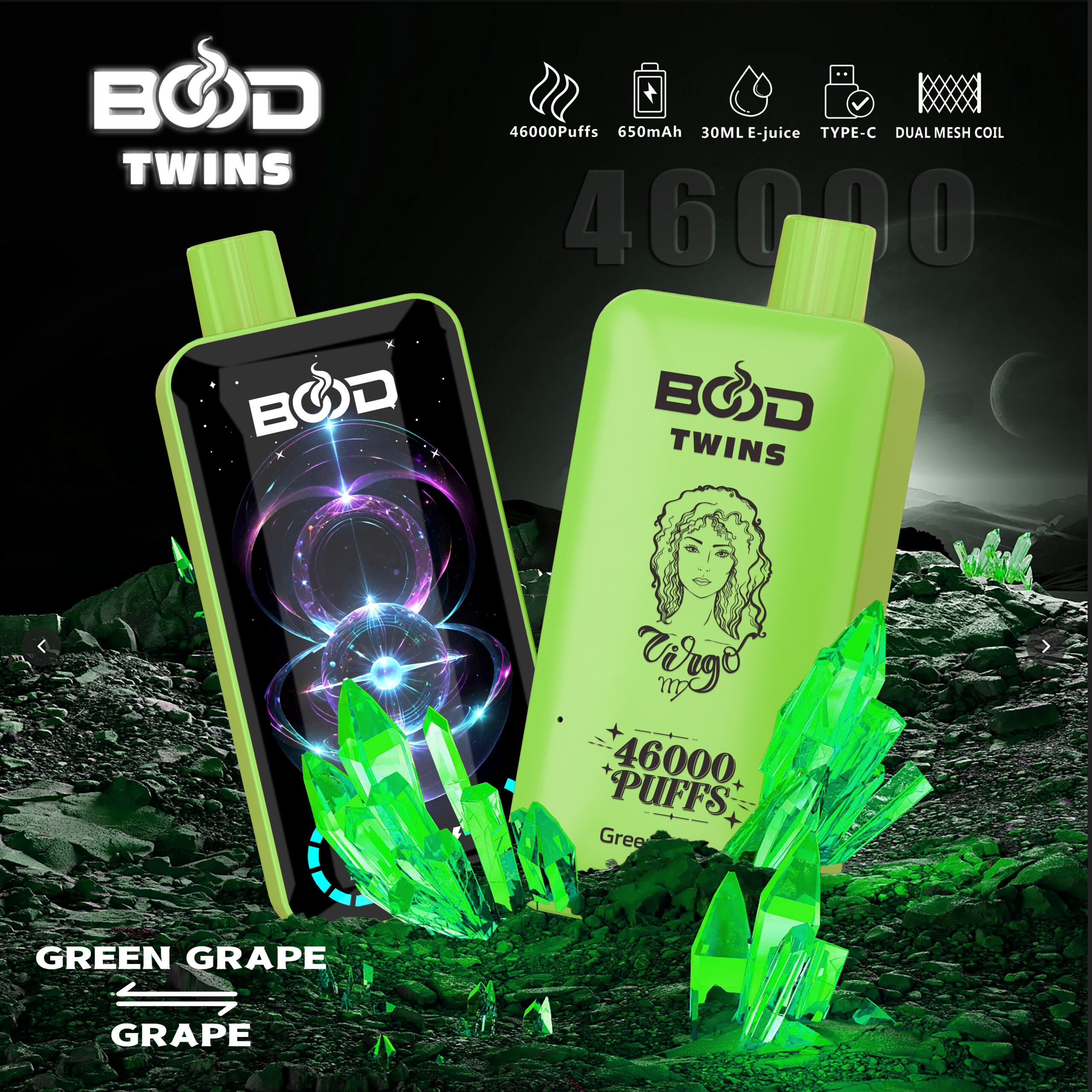 Bood Twins 46000 Puffs 2-in-1 Dual Flavors Rechargeable Vape with Digital Display,E-liquid Capacity 30ml - Image 6