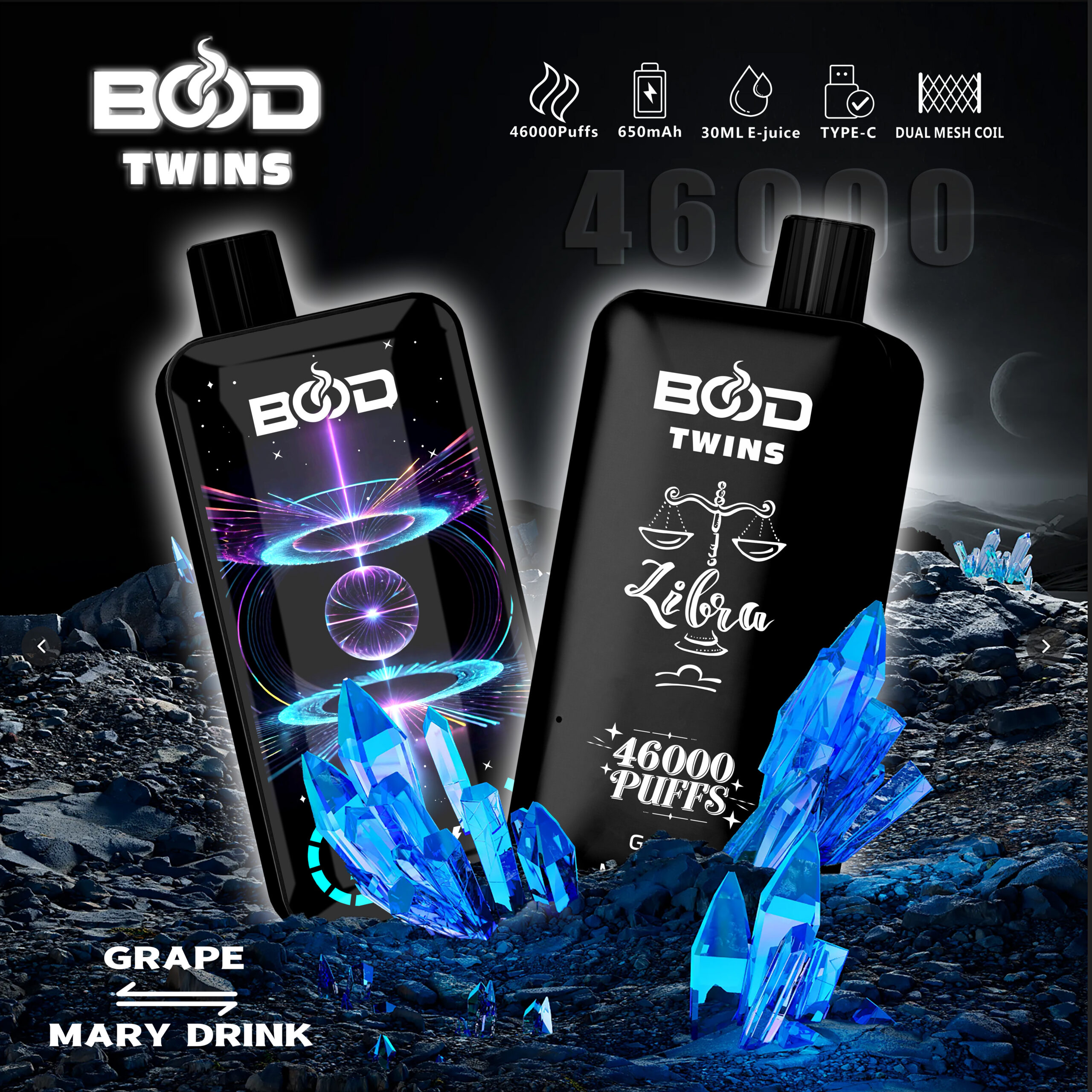Bood Twins 46000 Puffs 2-in-1 Dual Flavors Rechargeable Vape with Digital Display,E-liquid Capacity 30ml - Image 5