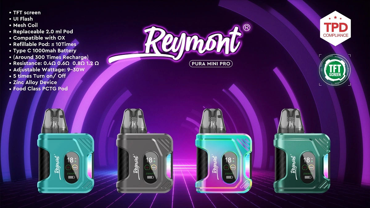 Reymont Pura Mini Pro Kit – TFT Display, Adjustable Wattage, Airflow Control & Refillable Pod System