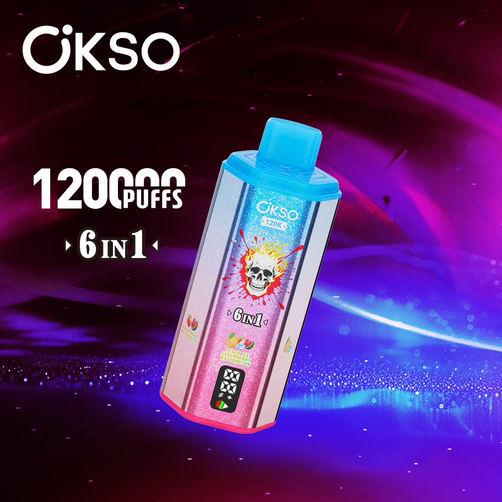OKSO 6in1 120000 Puffs Disposable Vape, Adjustable 6 Flavors, LED Screen, Triple Mesh Coil, 850mAh Rechargeable, 0%/2%/3%/5% Nic