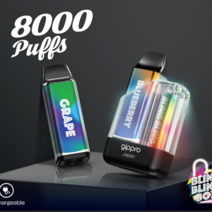 Alternative view of GIPPRO BBOX Multi-Colour LED Light-Up Vape Battery, detachable replaceable pod system, rechargeable and reusable with glowing atomizer.