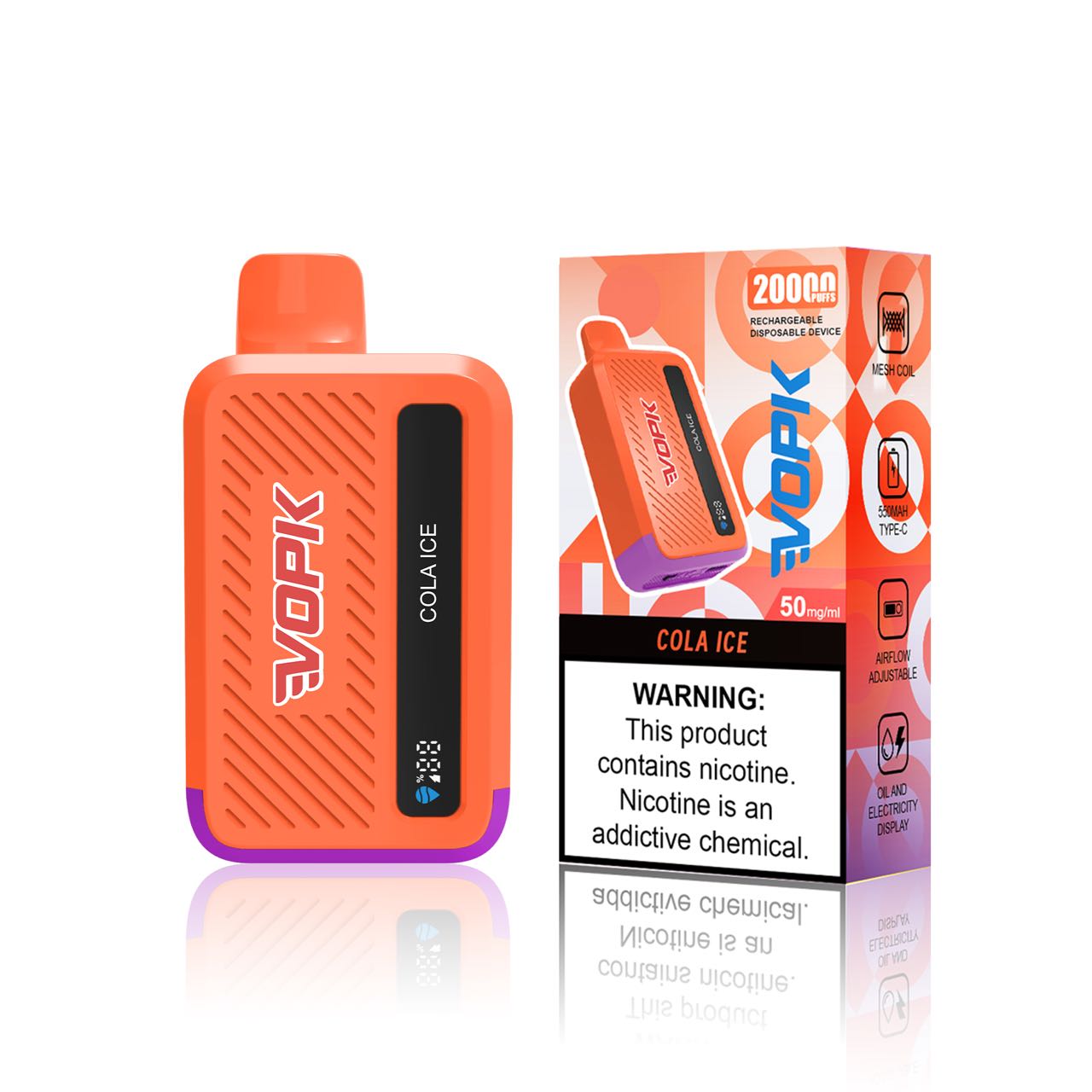 VOPK COOL BAR 20000 Puffs Rechargeable Disposable Vape With Sturdy Plastic Shell & Digital Display Screen Wholesale - Image 2