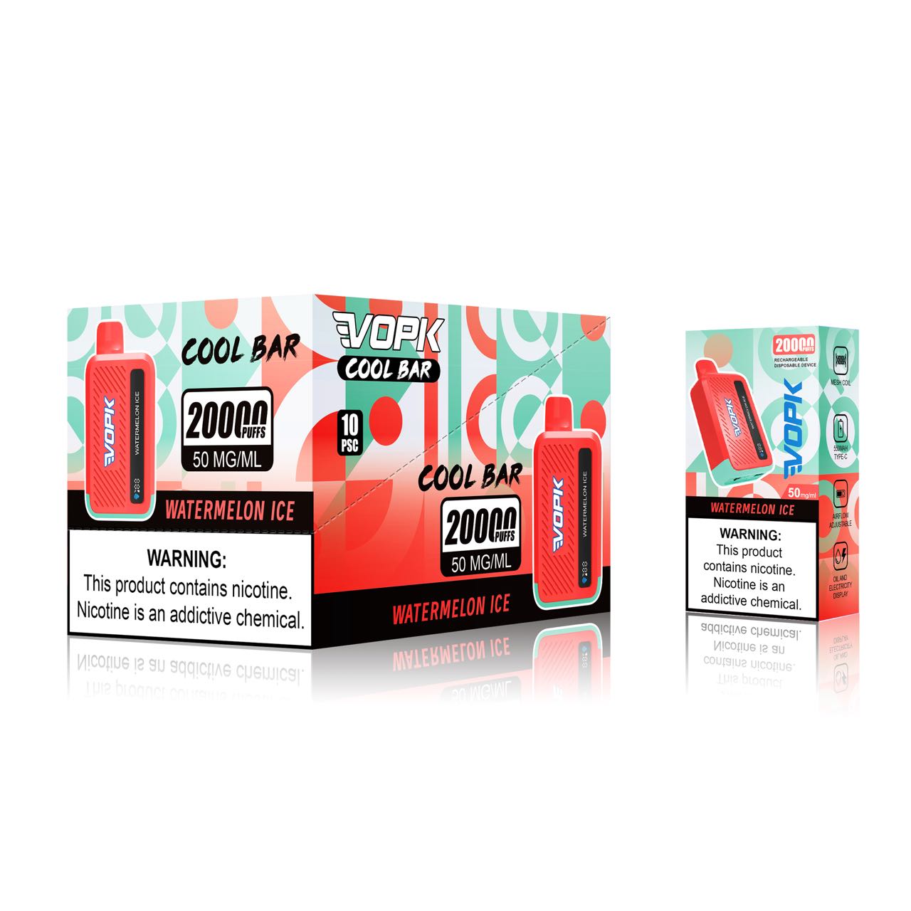 VOPK COOL BAR 20000 Puffs Rechargeable Disposable Vape With Sturdy Plastic Shell & Digital Display Screen Wholesale - Image 3