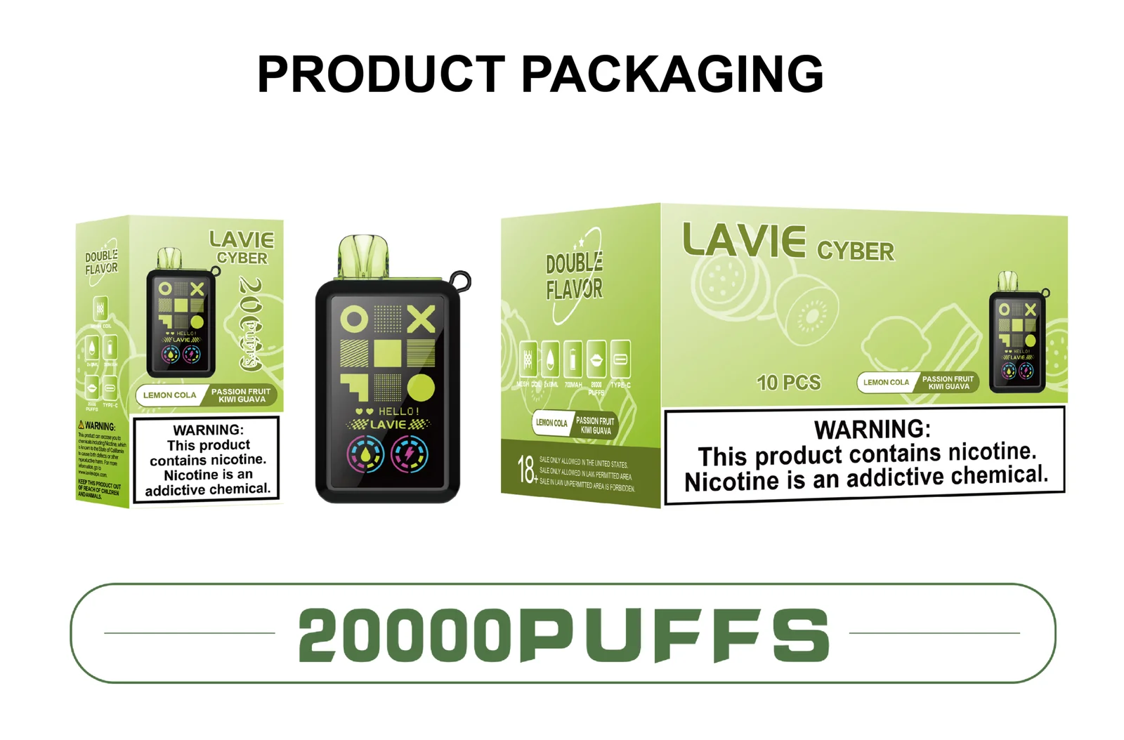 LAVIE Cyber 20000 Puffs Dual Flavor Disposable Vape with LED Light, Assorted Fruit Flavors Available - Image 4