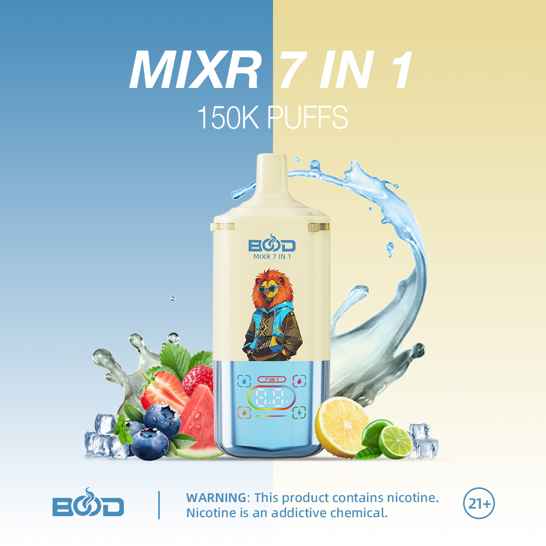 BOOD MIXR 150000 Puffs 7in1 , Digital Screen ,7 Adjustable Flavors , 3 Power Setting , Rechargeable Disposable Vape - Image 7