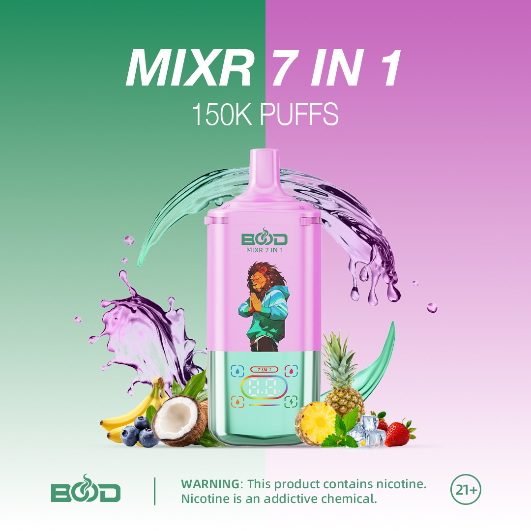 BOOD MIXR 150000 Puffs 7in1 , Digital Screen ,7 Adjustable Flavors , 3 Power Setting , Rechargeable Disposable Vape - Image 8