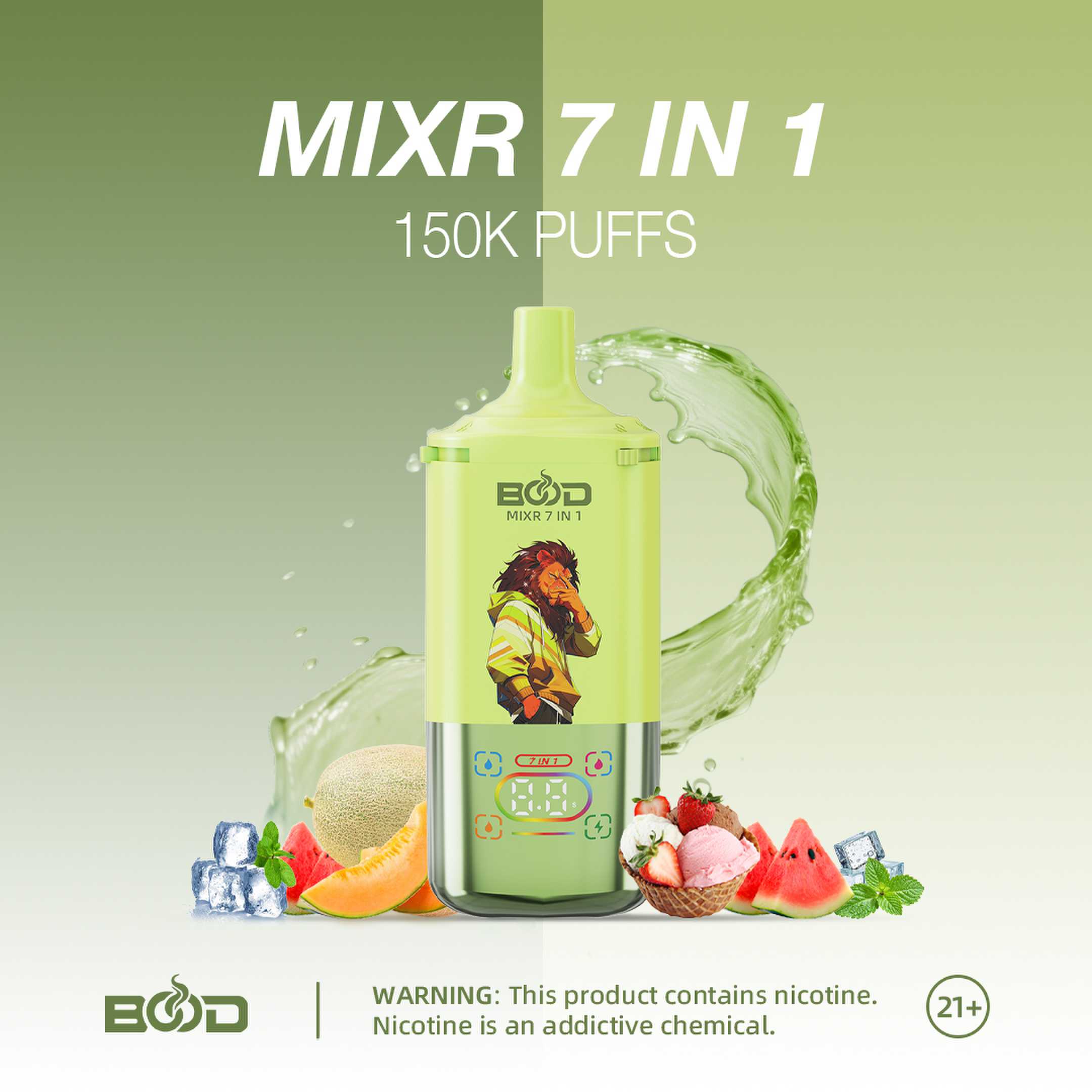 BOOD MIXR 150000 Puffs 7in1 , Digital Screen ,7 Adjustable Flavors , 3 Power Setting , Rechargeable Disposable Vape - Image 11